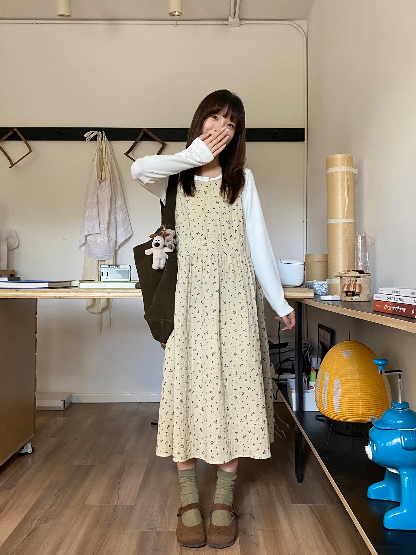 純綿ウエストリボン付き花柄ノースリーブワンピース【秋季・ロングAライン】（セットアップ対応）