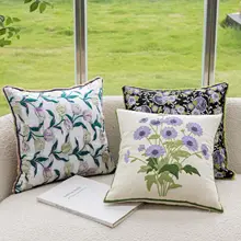 アメリカン田舎風刺繍花柄クッションカバー【リビング用・ソファ用・フラワーデザイン】