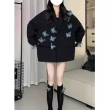 春季新作 大きいサイズ レディース カジュアル蝴蝶デザインジャケット【ゆったりシルエット】