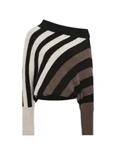 ストライプデザインのオフショルダーセーター【した印象・秋用・ゆったりフィット】