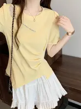 デザイン性の高いイレギュラーTシャツ【夏用・ドレープ・ウエストシェイプ・短袖】