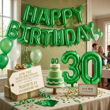 16インチ アルミ風船【グリーンアルファベット数字・誕生日パーティー装飾】