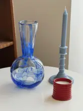 花瓶 花器 ハンドメイド 厚手ガラス ウェーブ模様 ぼかし ブルー 生け花 インテリア 上品