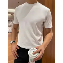 夏用 メンズ 半高ネック コットン Tシャツ【フィット・シンプル・カジュアル】