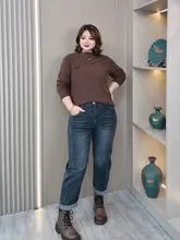 秋季用 レディースハイウエストデニムパンツ【ゆったりとしたシルエット・ストレート・カジュアル】（セットアップ対応）