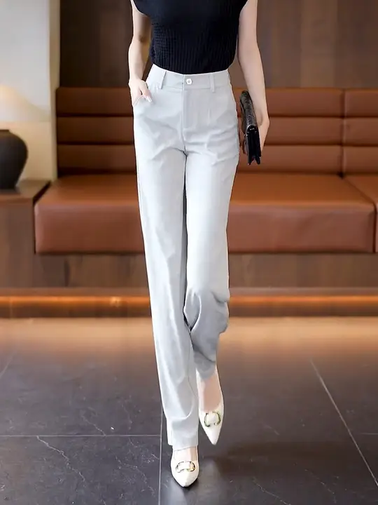 ハイウエストテーパードパンツ【極上の柔らかさ・ストレート・・夏用】（セットアップ対応）