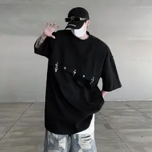 デザイン性の高い肩パッド付きTシャツ【アメリカンストリートスタイル・ショートスリーブ】