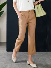 女性用 リネンカジュアルパンツ【スリムデザイン・ゆったりストレート・九分丈】（セットアップ対応）