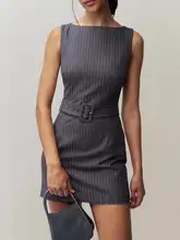 フレンチスタイルのレトロなストライプワンピース【ノースリーブ・タイトフィット・通勤用】