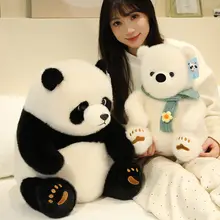 リアルなフラワー柄 パンダとホッキョクグマのぬいぐるみ【ベッド用・かわいいおもちゃ・子供向けギフト】