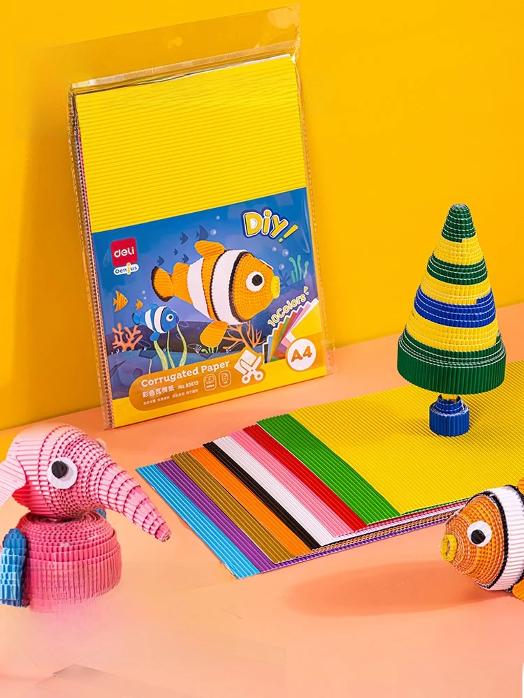 カラフルな波形工作用紙：子供 向けDIYで多色折り紙を簡単に作る