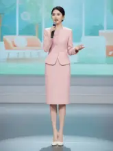 女子向けピンクのタイトスカート【ウエストフィット・フォーマル・演説・2点スタイル】（セットアップ対応）