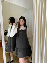 レトロなパッチワークデザインのフリル付きキャミソールミニワンピース【春秋向け・Aライン・シンプル可愛い】