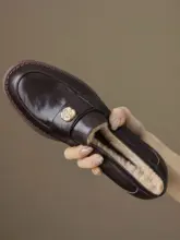 秋冬用 ローファー【一体型デザイン・加熱起毛・低ヒール・羊革使用】