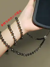 手作りビーズ付き長めのスマホストラップ【首掛け・絡まない設計・丈夫な素材】
