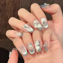 人魚姫モチーフの青い海洋立体シェルネイル【中長丈・ハンドメイド】