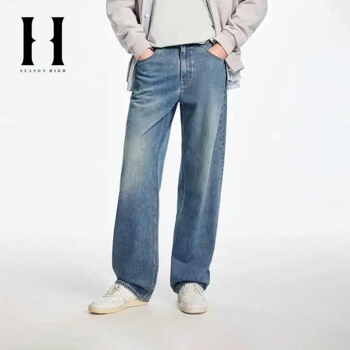 快適なコットンデニムパンツ【ウォッシュ加工・ストレート・秋用】