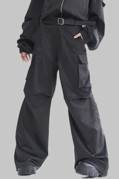 レディース工装パンツ【フェイクレザー風・春夏用・フィット】