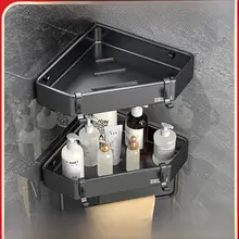 穴あけ不要の三角形バスルーム収納ラック【洗面台・トイレ・角にぴったり】