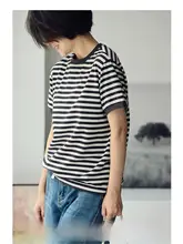 カラーブロックストライプ半袖Tシャツ【ラウンドネック・スタイル・シンプルデザイン】