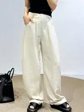 夏用 リネン製 ミルクホワイトワイドパンツ【ゆったりバナナパンツ・アーチデザイン】
