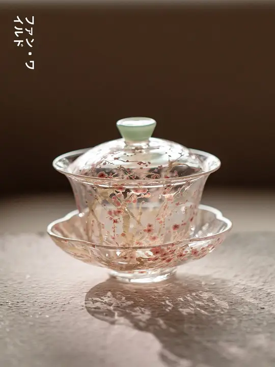 高級感あふれるガラス茶器【フラワーデザイン・女性向け・3点セット】（セットアップ対応）