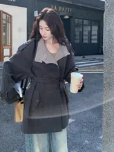 ウエストマークデザインのウールトレンチコート【女性用・中長丈・シンプルスタイル】