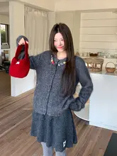 華やかな装飾のラフニットカーディガン【春夏用・軽やか・オープンフロント】（セットアップ対応）