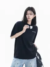 球球デザインのヴィンテージ風プリントTシャツ【短袖・ルーズフィット・ストリートスタイル・カップル向け】