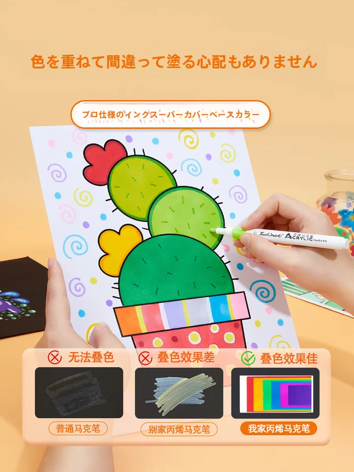 赤アクリルマーカー 小学生 用 美術専用 防水マーカー