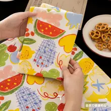 夏の果物デザインの綿製テーブルマット【防油・防水・長方形・インテリアに最適】