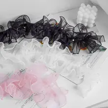 パール付きフラワー用リボン【ホワイト・シフォン花束ラッピング用・装飾用】
