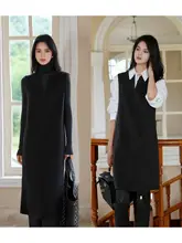 秋冬向けワンピース【ウール生地・ノースリーブ・洗練されたデザイン】