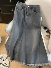 高腰デニムAラインスカート【ブラック・グレー・秋冬用・女性用】