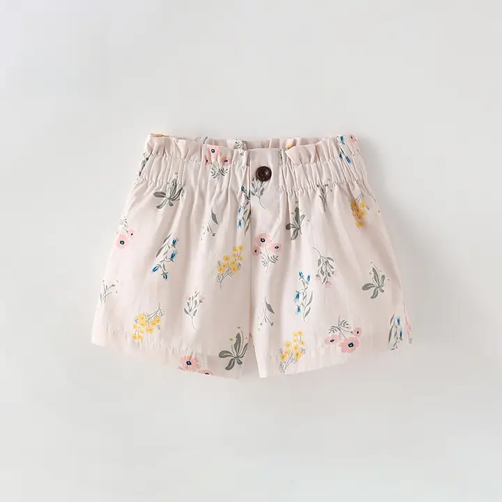 女児用 コットン製 夏用ショートパンツ【ウエストゴム・おしゃれデザイン】（セットアップ対応）