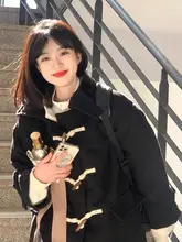 ブラックダブルフェイスのカシミヤコート【ボタン付き・厚手・カジュアルスタイル】（セットアップ対応）