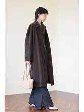 ルーズシルエットのレトロ風 天然素材使用中長丈トレンチコート【秋季用・新作】