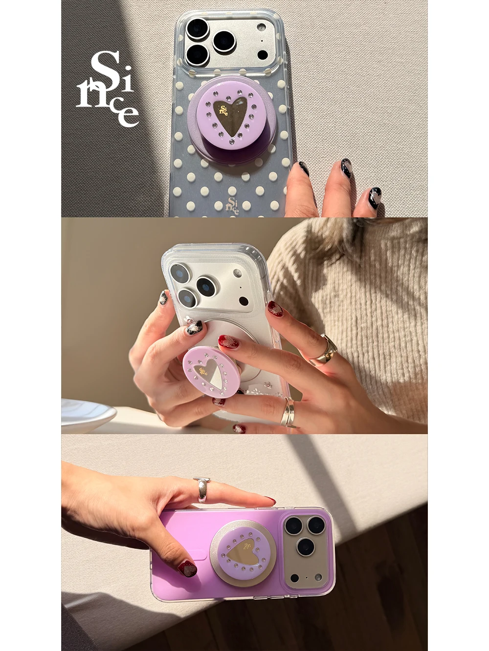 愛心デザインのミラー型磁気吸着スマートフォンケースの実用性と使用シーン