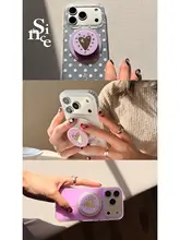 愛心デザインのミラー型磁気吸着スマートフォンケース【透過玉粉・クリスタルデザイン・エアバッグスタンド】