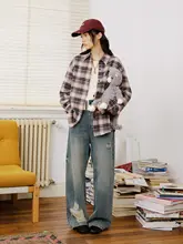 レトロチェック柄シャツ【男女兼用・心地よい着心地・赤】