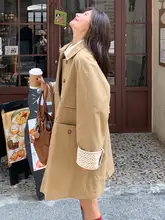 カーキ色のロングトレンチコート【秋冬用・イギリススタイル】