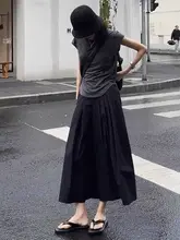 圧縮プリーツウエストゴムワイドパンツスカート【夏用・大きいサイズ・ハイウエスト・スリット・ゆったりシルエット・あんどお洒落】（セットアップ対応）