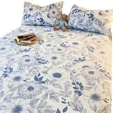 花柄デザイン コットン寝具セット【ダブルサイズ・枕カバー付き・100%コットン・夏用】