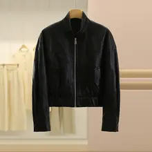 ヴィンテージ風立襟フィット感のあるライダースジャケット【秋用・ショートタイプ】