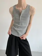 夏用ゆったりしたヘンリーネックニットベスト【男用・無袖・ヴィンテージスタイル】