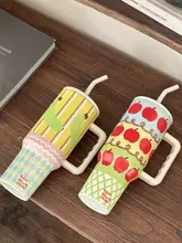 大容量保温保冷かわいいストロー付き水杯
