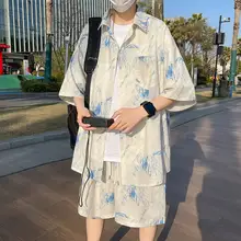 夏季用 五分袖花柄シャツ【クールな肌触り・ビーチスタイル・男性用】（セットアップ対応）