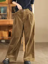 ヴィンテージ風コットンコールテン長パンツ【ゆったりストレート・ワイドレッグ・極上の柔らかさ】（セットアップ対応）
