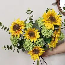 造花 ひまわり 花束 黄緑 リアルタッチ シルクフラワー 上品 爽やか インテリア ウィンドウディスプレイ