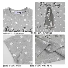 二次元キャラクター印刷短袖Tシャツ【星柄・グレー・フィットデザイン】